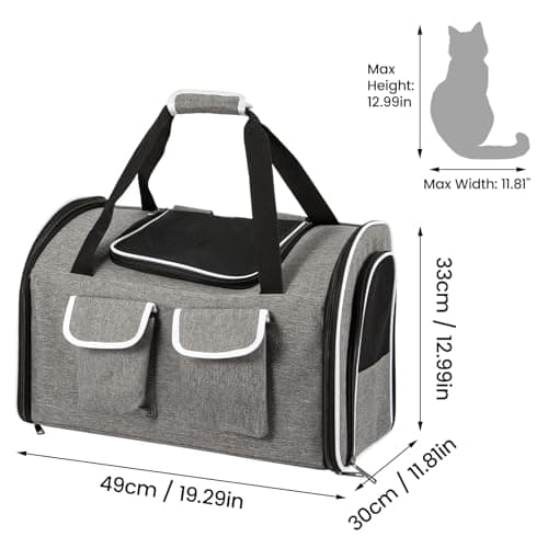 SUNNYNEST Cat Carrier, Airline-Approved Pet Travel Bag for Small Cats & Dogs up to 10 kg, Foldable Design with Lockable Zippers, Waterproof Base & Plush Cushion, 49×30×33 cm — view 2
