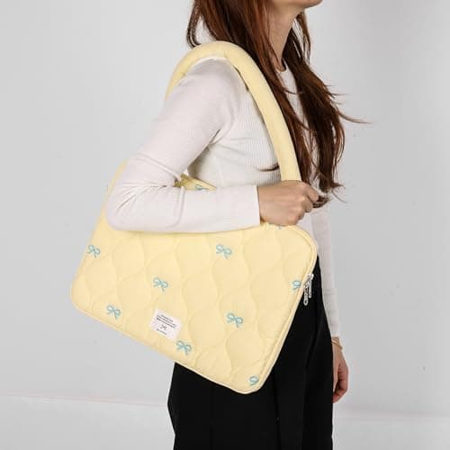 15Inch Nylon Pleated Cute Laptop Bag Large Shoulder Bag for (Yellow) (style8) — view 2