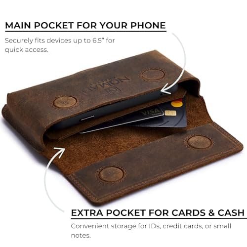 Genuine Leather Horizontal Phone Holster for Men, Horizontal Cell Phone Holder for Belt w/Magnet Closures, Handcrafted Cellphone Case for Iphone and Smartphones — view 4