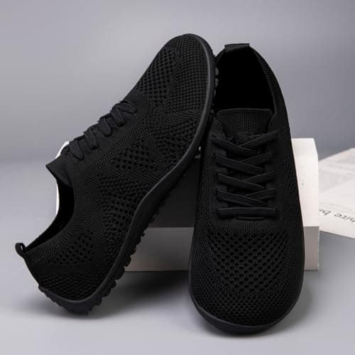 UROMGV Barefoot Shoes for Women Walking and Sports Shoes with Zero Drop Sole Running Shoes Casual Slippers Breathable Soft Fashionable Slippers, All black, 8 UK — view 3