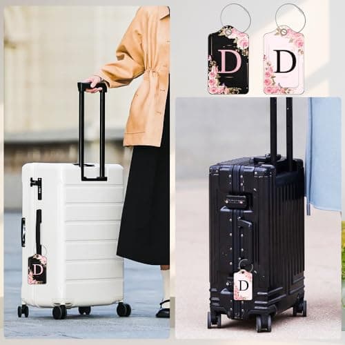 2 Pack Personalized Initial Luggage Tag for Suitcases, PU Leather Suitcase Tags, Travel Bag Luggage Labels for Women Girls (M) — view 5