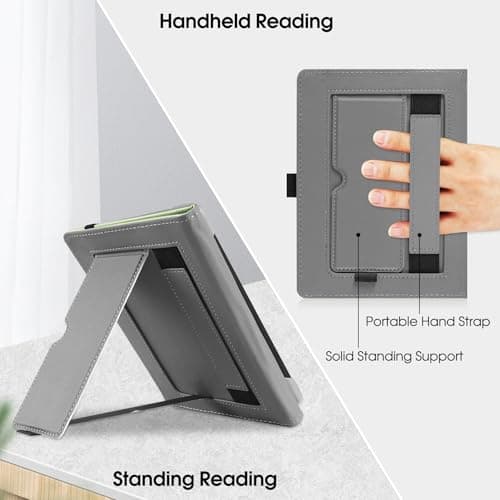 HGWALP Universal Case for 6" eReaders, Folio Leather Stand Cover with Handstrap Compatible with All 6 inch Paperwhite/Kobo/Tolino/Pocketook/Sony E-Book Reader-Matcha — view 4