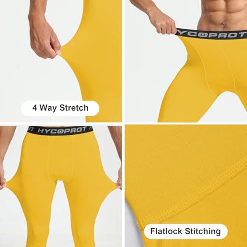 HYCOPROT Men's Running Leggings Compression Trousers Athletic Tight Base Layer Pants for Workout Sports Yoga Basketball (Yellow, S) — view 4