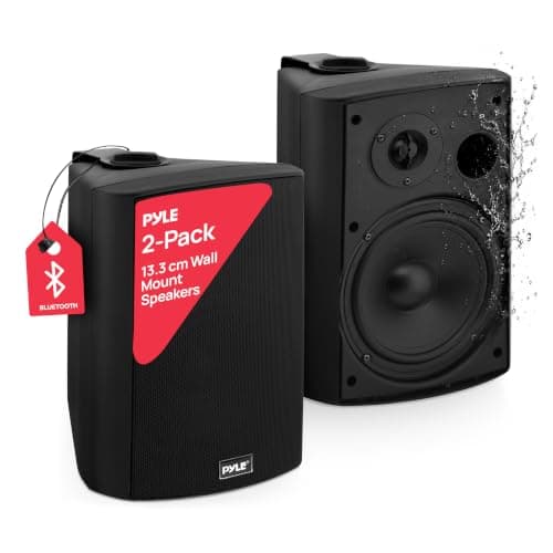 Pyle Bluetooth Speakers, Waterproof Wall-Mounted Speaker System, Indoor/Outdoor, Wireless & Passive, Heavy-Duty Weatherproof Design, Stereo Sound, for Patio, Pool, Deck, Home & Business