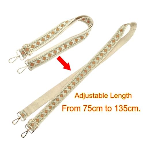 JZK Bohemian style brown-beige adjustable wide fabric bag strap with clips for handbag, shoulder bag strap, crossbody bag strap replacement — view 2