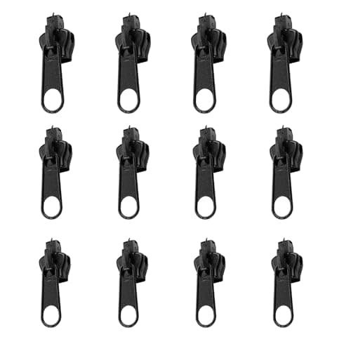 Rumyve 12Pcs Fix Zip Puller,Detachable Plastic Zipper Head,Zipper Pull Repair Kit for Jacket Coat Suitcase Clothes Zip Slider Replacement(Black)