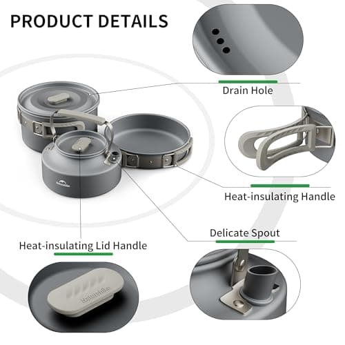 Naturehike 2-4 People Camping Cookware Kit, Non-Stick Lightweight Camping Pot and Fry Pan Set with Mesh Bag for Camping, Backpacking, Outdoor Cooking Picnic (kettle) — view 4