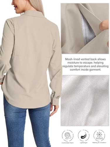 Faysfad Women's Safari Shirt UPF 50 UV Sun Protection Quick Dry Shirts Long Sleeve Hiking Walking Fishing Outdoor Travel(5081,Light Khaki,L) — view 2