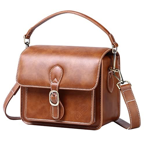 Cwatcun Brown Leather Camera Bag for Photographers, Waterproof Camera Bag