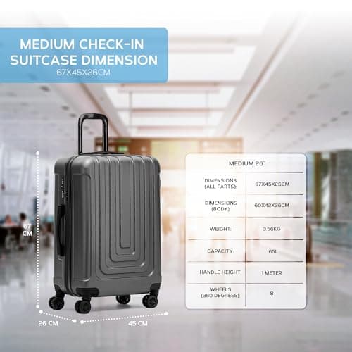 Flight Knight Premium Lightweight Suitcase - Built-in TSA Lock - 8 Spinner Wheels - ABS Hard Shell Check in Highly Durable Luggage - Medium - 67x45x26cm — view 3