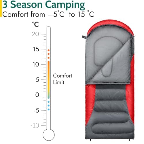 Trail Alpine 250 XL Sleeping Bag with Hood (L230cm x W100cm), Large Extra Wide Envelope Sleeping Bag, 2 to 3 Season Camping, Lightweight, Water Resistant, Soft Polycotton Liner, Compression Bag (Red) — view 3