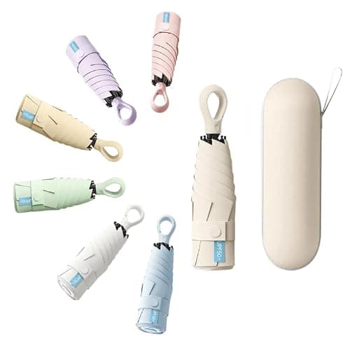 HUA JET Mini Umbrella for Women - UPF 50+ UV Protection, Sun & Rain Dual Use, Ultra-Compact Pocket Size, Lightweight Foldable Travel Umbrella with Case, Portable Shade for Beach, Commute (Off-white)