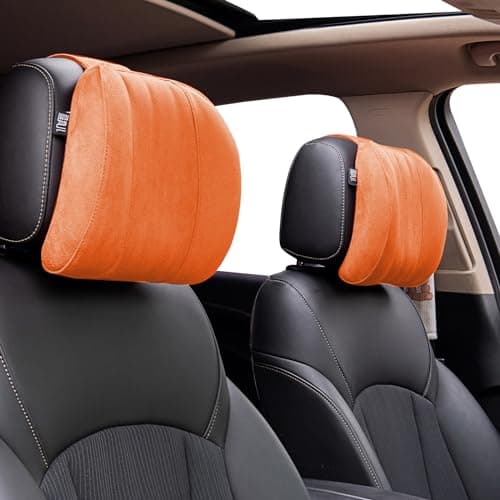 Forbell Car Headrest Neck Pillow Supplies Pillow Memory Cotton Car Accessories Headrest Pillow Head Rest Pillow for Car Suede (Orange) — view 2
