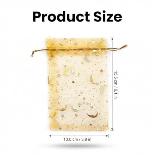 Hopzab 30 PCS Organza Bags with Drawstring Mesh Jewellery Bags Small Gift Pouches,Star and Moon Pattern,for DIY Gift Wrapping Storage,Baby Shower Wedding Birthday Party Festival(Gold) — view 2
