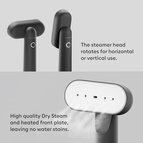 Steamery Travel Steamer Cirrus Lite, 1200W, Steam Output 16g/min, Heat-up 18 Seconds, Portable & Packable, Rotating Steam Head, Scandinavian Design, UK 3-pin plug (Type G), Charcoal — view 4