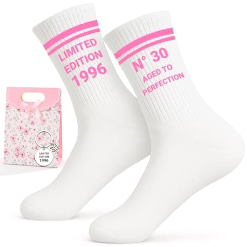 Scinzene 30th Birthday Gift Set for Women, Limited Edition 1996, Cotton Socks and Stainless Steel Keyring with Gift Bags, Funny 30th Birthday Gift for Women