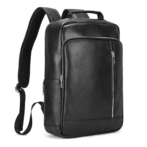 LUUFAN Genuine Leather Backpack Men Casual Daypack Vintage 15.6 Inch Laptop Rucksack Business Slim Travel Outdoor Shoulder Bag with Trolley Sleeve (Black)