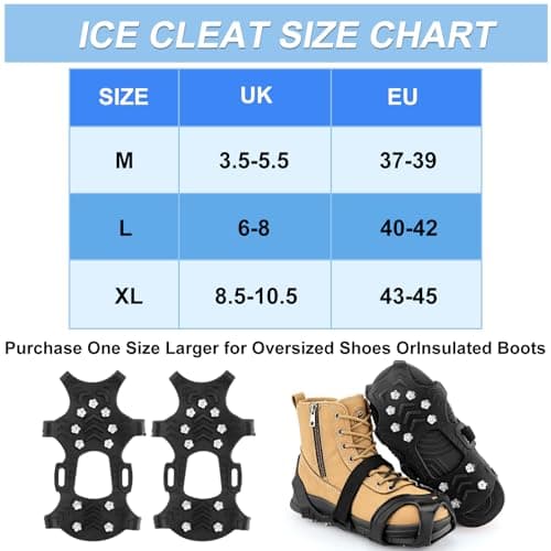 Ice Cleats for Shoes and Boots, Crampons Snow Grips for Men and Women – Non Slip Silicone Traction with 11 Stainless Steel Spikes, Ideal for Winter Walking Hiking Fishing — view 3