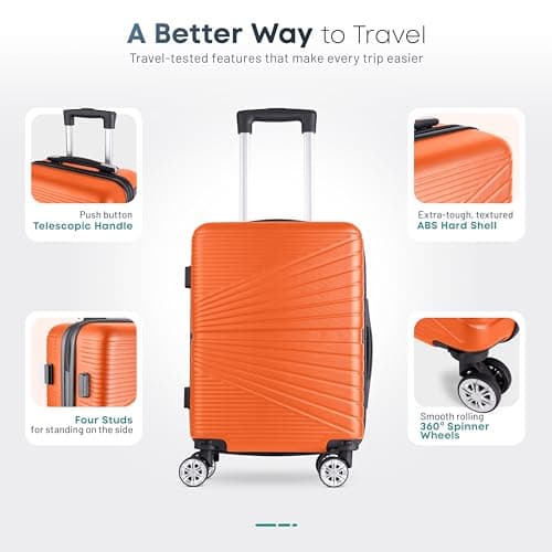 Eco-Lux Essentials Hardside Hand Luggage Carry On Suitcase, ABS Hardshell Cabin Bag with 4 Spinner Wheels, 50 x 32 x 20 cm, Travel Sentry Integrated TSA Approved Lock (Burnt Orange) — view 4
