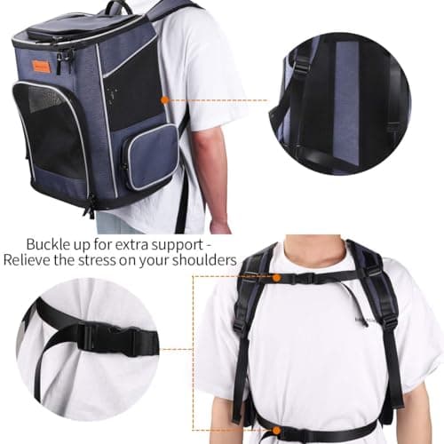 Morpilot® Cat Carrier Backpack, Foldable Pet Carrier Backpack for Cats and Small Dogs, Dog Backpack Carrier with Ventilated Design Inner Safety Strap, Puppy Carrier Bag for Travel Camping Hiking Blue — view 4