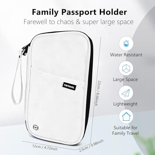sdhiiolp Family Passport Holder Travel Wallet RFID Blocking Travel Document Holder Organiser Waterproof with Multiple Compartments for Men & Women Tickets ID Cards Cash Pen Key (22x12cm. White) — view 2