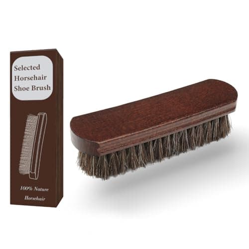 LYSSRA 100% Horsehair Brush Professional Premium Horsehair Shoe Brush Dauber Applicators for Leather Shoes Boots Coats Purses Soft Horsehair with Curved Wood Handle for Grip Leather Shine Polish