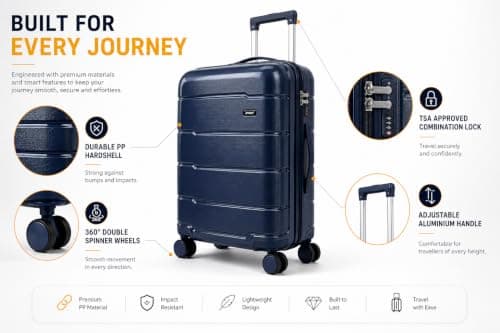 RYDR 3 Piece PP Hardshell Suitcase Set – 20" Cabin, 24" Medium & 28" Large Luggage with TSA Combination Lock, 360° Spinner Wheels & Adjustable Telescopic Handle, Lightweight Travel Cases (Blue) — view 3