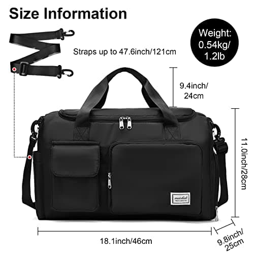 RainFlowwer Travel Duffel Bag Women Men,Sports Gym Bag with Shoes Compartment,Waterproof Travel Bag Overnight Bag with Dry Wet Separated Pocket,Carry Luggage Bag Weekender,Sports,Gym,Travel (Black) — view 3