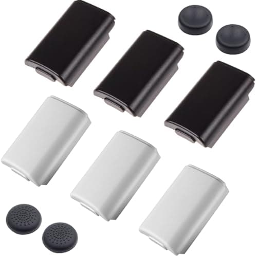 ZHUROUPU Replacement Battery Cover Pack for Xbox 360 Wireless Controller, battery back cover case shell Accessories for Microsoft for xbox 360 with 6 DIY joystick caps (3 x Black, 3 x White)