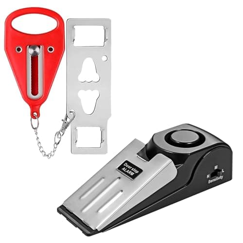 2-Piece Travel Security Kit with Portable Door Lock and Alarm,Portable Security Door Lock with Adjustable Safety Bar for Home, Hotel & Apartment Protection, for Enhanced Safety at Home or On The Go