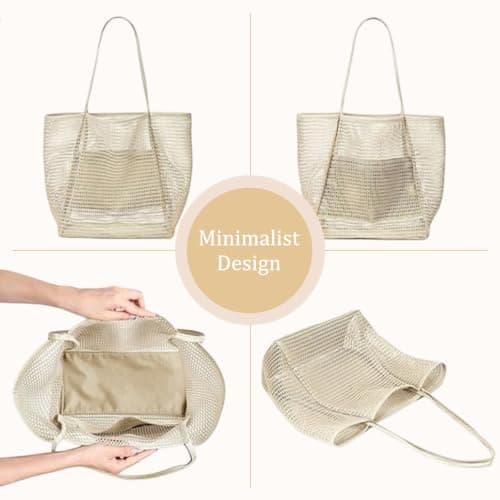 WSXQAZ Summer Beach Bags for Women, Summer Beach Tote Bag, Large Mesh Tote Bags for Women, Net Bag, Reusable & Lightweight Shopping Bagg, for Picnic Holiday Travel Grocery — view 4