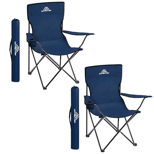 Set of 2 Camping Chairs | Lightweight Folding | Portable Chair for Outdoors | Cup Holder | Storage Cover | Outdoor Leisure Chair Durable with Arm Rest for the Beach, Lawn and Fishing Trip Garden Blue