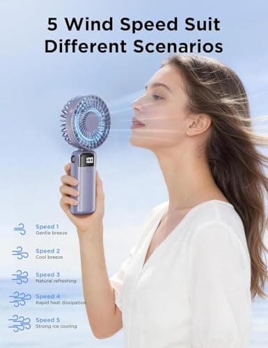 Pyltor Handheld Fans, Mini Fan 3000mAh Type-c Rechargeable,90° Fold Cooling Portable Handheld Electric Fan,Led Digital Display Fans,for Travel, Outdoor, Home, Office, School, Camping (Purple) — view 2