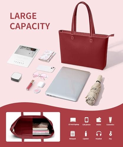 KALIDI Tote Bag Handbags for Women Large with Zip PU Leather School,Work — view 5