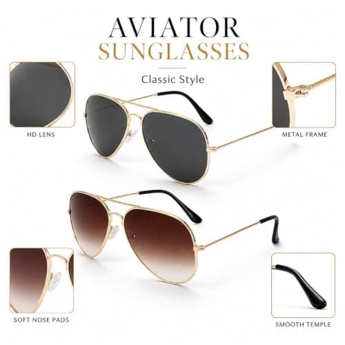 GYTFOG 2PCS Sunglasses Women for Classic Metal Frame Sun Glasses, Stylish Sunglasses Men's, UV Protection Sunglasses for Driving, Outdoor Activities Daily Wear and Travel — view 3