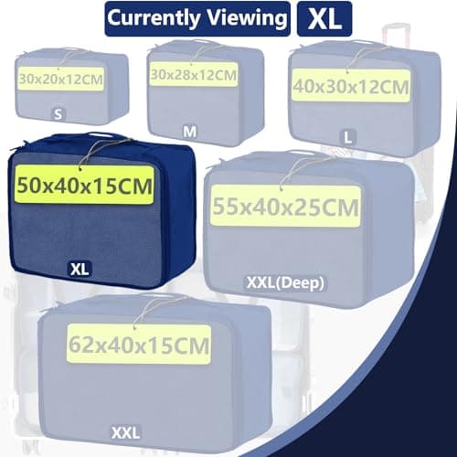 Extra Large Packing Cubes 6 PCS, 50x40x15CM Same Size Suitcase Organiser Bags, Mesh Packing Cubes for Suitcases Extra Large Set Only (Navy, 6 x XL) — view 2