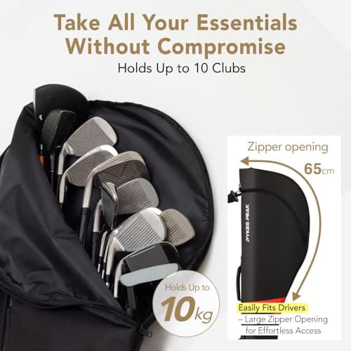 PYKES PEAK Golf Club Case | Foldable Design for 47” Clubs | Fits 10 Clubs | Waterproof Pocket | Ideal for Driving Range & Practice | Navy | Designed in Japan — view 3