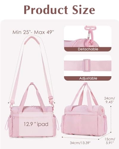 Small Gym Bag Womens with Yoga Mat Holder and Wet Compartment, Puffer Pink — view 4