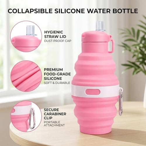 KxrTpx Folding Water Bottle Design, Silicone Water Bottle with Collapsible Feature, Compact 17 by 8.3 cm Size for Portable Hydration — view 3