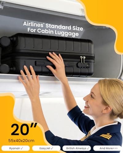 Shavont 20 Inch Cabin Suitcase 55x40x20cm Carry on Hardshell Luggage(Black) — view 3