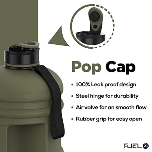 Fuel24 Jug - 2.2 Litre Water Bottle - Extra Strong Flex Material - Drop Proof, Pop or Straw Cap Options - 2.2L Large Gym Sports Bottle, BPA FREE — view 2