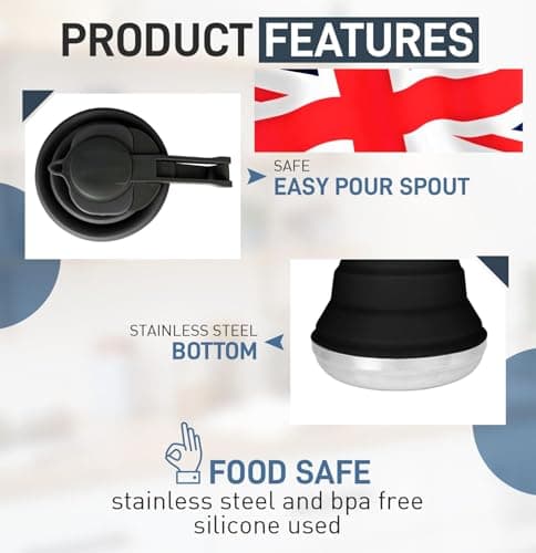 Heather UK Collapsible Kettle Camping Foldable Camping Kettles 1.5L Silicone and Aluminium Gas Stove Top Folding Portable Trave Kettle for Holiday Caravan Large Black — view 2