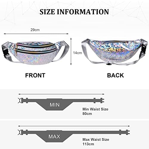 Flintronic Women's Bum Bag Fashion Waterproof Bum Bag Women Belt Bag Compartments with 3 Compartments Adjustable Strap Waist Bag for Sports Travel Hiking Outdoor Travel, #5 Silver Sequins, Standard — view 3