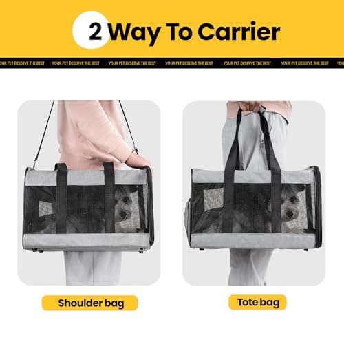 Conlun Dog Carrier Soft Sided, Large Cat Carrier with Inner Safety Leash, Pet Transport Carrier for Large Cats and Medium Dogs up to 10 KG, Collapsible Travel Puppy Carrier Bag -Grey, L — view 6