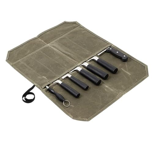 Knife Roll Bag, Portable 7 Slots Waxed Canvas Knife Bags, Cutlery Tool Roll Case Bag for Camping Hold Home Kitchen Tools, Easy Carry with Wrapping Strap, Superior Gift for Cooking Chef(COLOR:green) — view 6