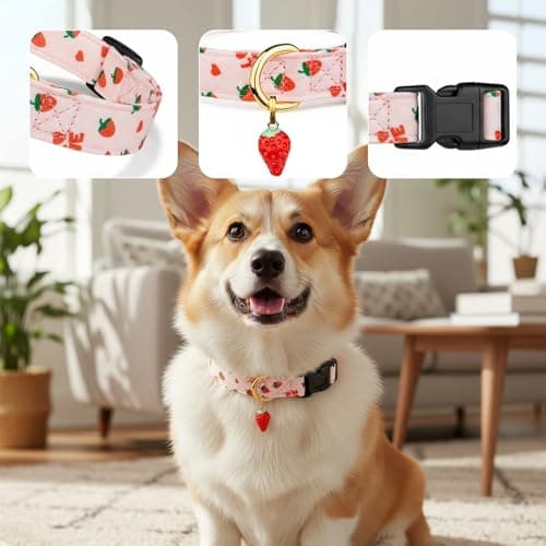 Cotton Dog Collar with Quick Release, Colourful Floral Design, Comfortable, Adjustable, for Small, Medium, Large Dogs and Large Men and es (Pink, S) — view 3