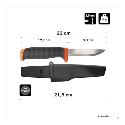 Hultafors Craftsman's knife HVK GH I All-purpose knife with non-slip Santoprene® handle and premium carbon steel blade I Including holster and holder for working trousers I 380210 — view 2