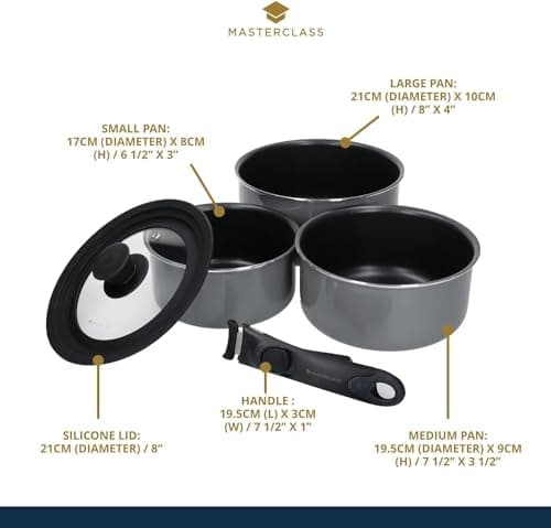 MasterClass Smart Space 3 Piece Non-Stick Induction Saucepan Set, Grey — view 2
