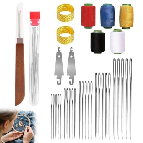 Sewing Kit 36PCS Big Eye Stainless Steel Needles for Adults UK, Hand Sewing Kit with Needle Threaders, Thimbles, Seam Ripper & Thread, Complete Sewing Set for Home Repairs & Travel Emergencies