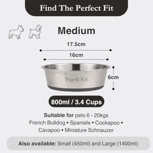 Pup & Kit Lid-it Dog Bowl with Airtight Lid, Stainless Steel (Medium, Grey) — view 4